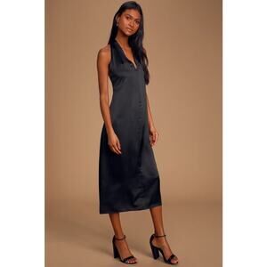 ANTROPOLOGIE Bishop + Young Camila Black Satin Twist Back Shift Dress Sz S NWT